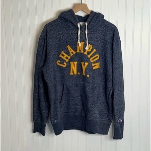 Vintage y2k Champion Blue Arch Pullover Hoodie Patch Logo Distressed Size Large